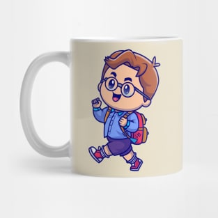 Cute Boy Going To School Cartoon Mug